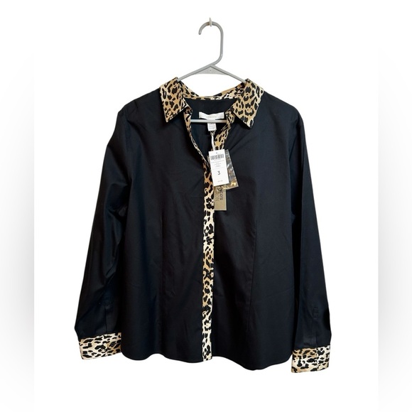 Chico's Blouse Womens Animal Print Button Up Wrinkle Resistant Cotton Size 3 NWT - Picture 2 of 9